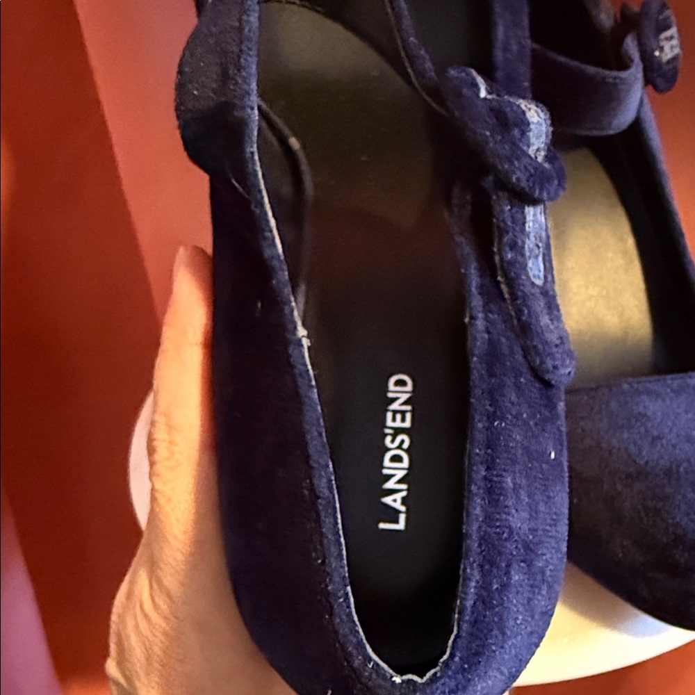 NWOT Lands' End Midnight Sapphire Velvet Block Heel Mary Janes Size 11 - Picture 5 of 11